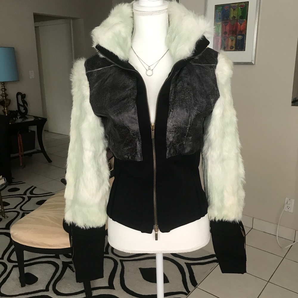 Deep Blue distressed rabbit fur jacket